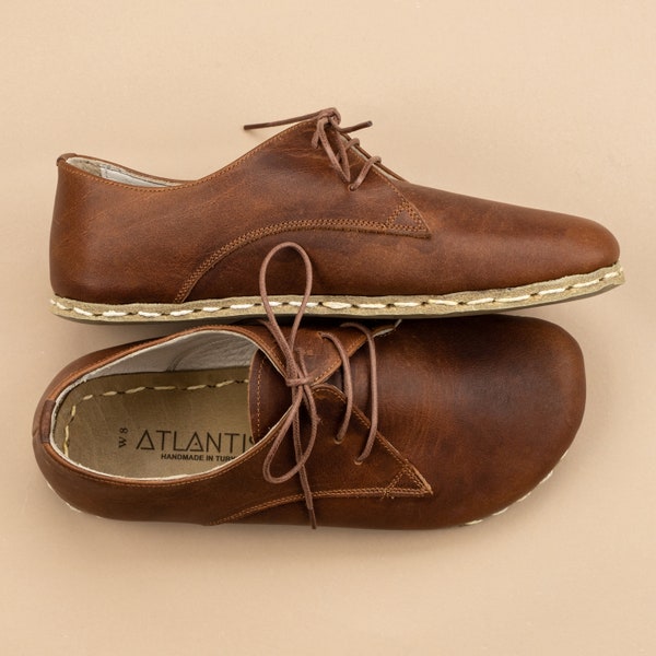 Womens Barefoot Shoes, Brown Leather Oxford Shoes