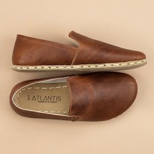 Mens Brown Barefoot Shoes, Leather Minimalist Zero Drop Shoes