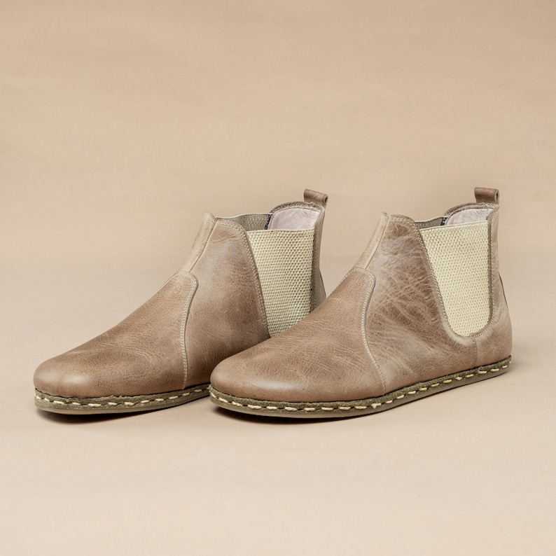 Sustainable Mens Barefoot Chelsea Boots, Tan Wide Toe Box Boots, Handmade Winter Boots, All Natural Boots, Zero Drop Boots image 2