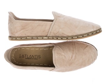 Womens Beige Color Wrinkled Leather Handmade Slip On, Turkish Shoes Women, Handmade Flat Shoe, Gift for Her, Christmas Gift