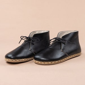 Womens Oxford Ankle Barefoot Boots, Wide Toe Box Boots, Handmade Winter Boots, Black Color Zero Drop Boots, Short Barefoot Boots With Laces