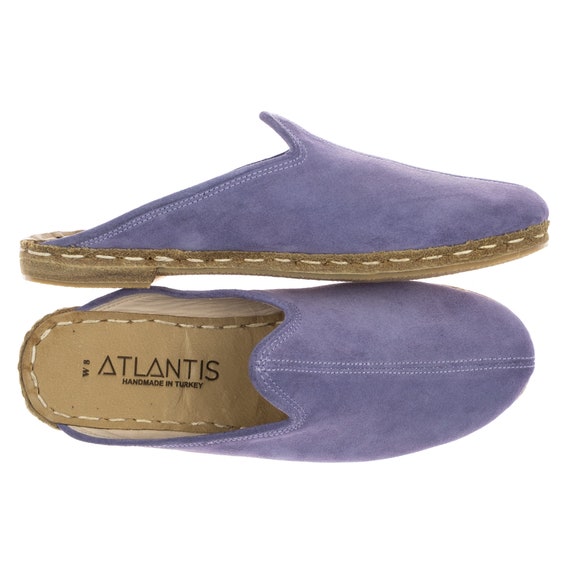 Mens Purple Color Leather Slippers Flat Slippers Suede Slip ons