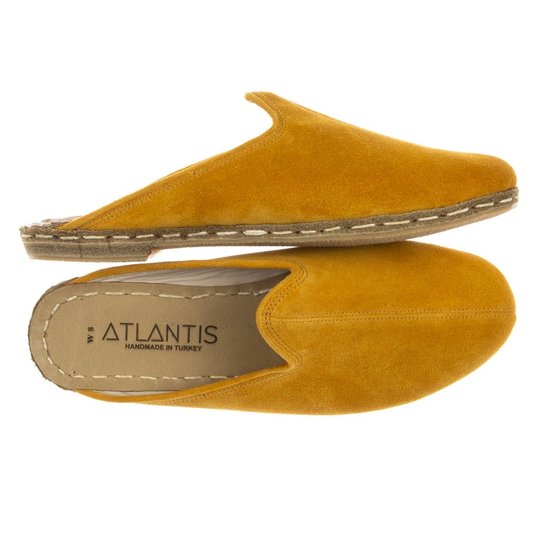 Womens Yellow Color Suede Leather Slippers Flat Slippers | Etsy