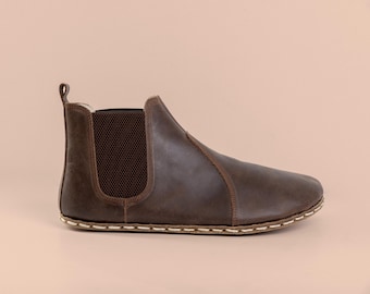 Mens Dark Brown Chelsea Barefoot Boots, Wider Boots, Handmade Winter Boots, Natural Boots, Zero Drop Boots, Earthing Boots, Grounding Boots