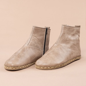 Women Tan Ankle Barefoot Boots, Wide Toe Box Boots, Handmade Winter Boots, All Natural Zero Drop Boots, Ankle Barefoot Boots With Zipper