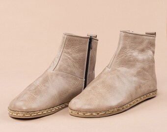 Women Tan Ankle Barefoot Boots, Wide Toe Box Boots, Handmade Winter Boots, All Natural Zero Drop Boots, Ankle Barefoot Boots With Zipper