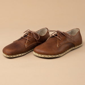 Mens Oxford Shoes, Brown Leather Wide Toe Box Barefoot Oxfords, Zero Drop image 3