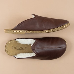 Barefoot Shearling Dark Brown Slippers, Mens Wide Slippers, Zero Drop Slippers, Wide Toe Box Slippers, Men Barefoot Shoes, Fathers Day Gift