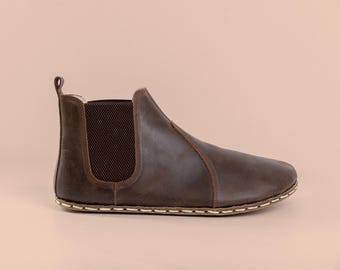 Women's Dark Brown Chelsea Barefoot Boots, Wider Boots, Handmade Winter Boots, Grounding Boots, Zero Drop Boots, Earthing Barefoot Boots