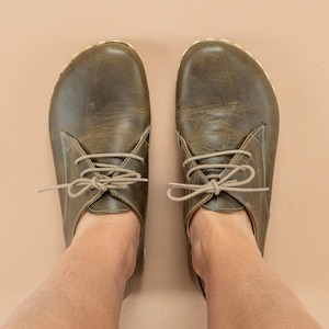 Mens Green Oxford Shoes, Barefoot Minimalist Shoes, Handmade Leather Turkish Shoes, Wide Toe Box Flat Shoes, Zero Drop Soles