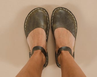 Sustainable Barefoot Sandals, Minimalist Shoes, Barefoot Leather Green Sandals, Barefoot Sandals For Women, Wide Sandals, Barefoot Flats