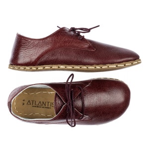 Women&#39;s Barefoot Shoes, Burgundy Color, Minimalist Shoes, Zero-Drop Shoes for Women, Natural Oxford Shoes, Wide Toe Box Shoes