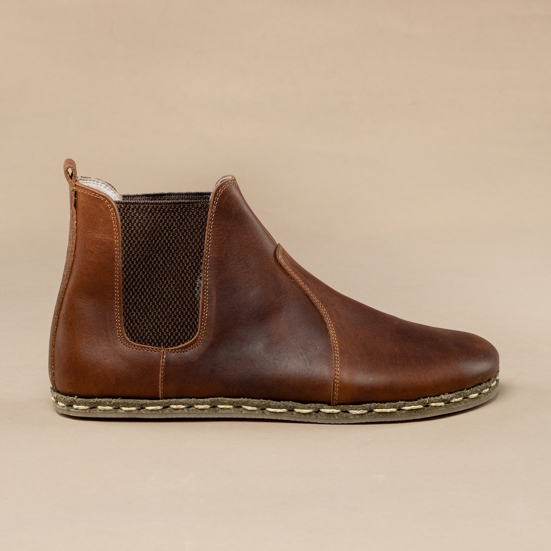 Sustainable Mens Barefoot Chelsea Boots, Coffee Wide Toe Box Boots