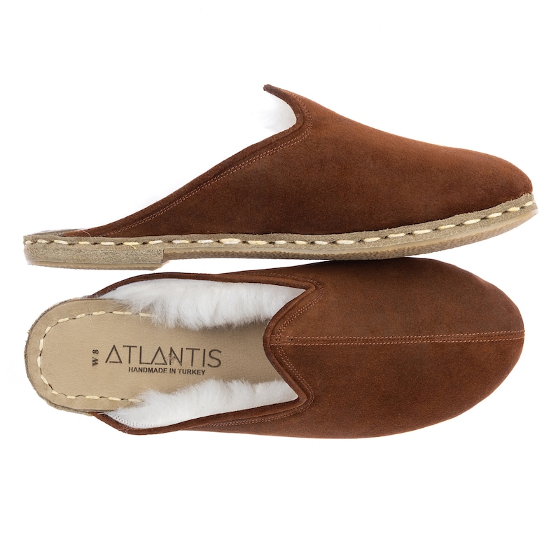 Men/'s Brown Color Suede Leather Shearling Slippers Sheepskin Slippers Valentine Day Gift Winter Slip-Ons Turkish Slippers Flat Slippers