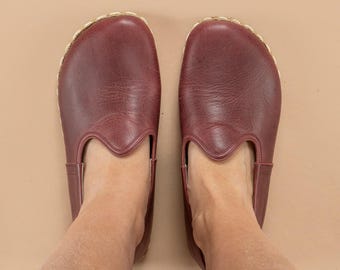 Womens Red Barefoot Shoes, Zero Drop Minimalist Shoes, Wide Toe Box Shoes, Handmade Turkish Slip On Shoes, Sustainable Natural Flats