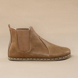 Sustainable Mens Barefoot Chelsea Boots, Brown Wide Toe Box Boots, Handmade Winter Boots, All Natural Boots, Zero Drop Boots