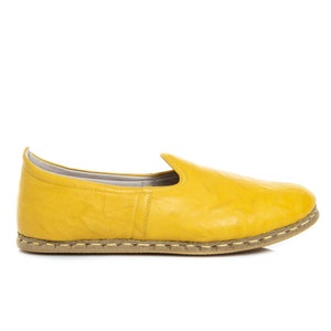 Womens Yellow Color Leather Handmade Slip On, Turkish Shoes, Handmade Flat Shoe, Gift for Her, Yellow Loafers, Mothers Day Gift