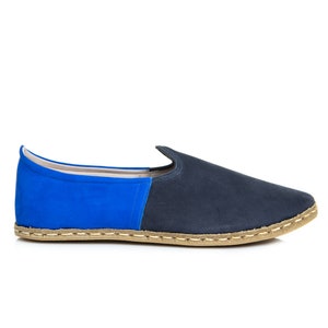 Mens Dark Blue Color Nubuck Slip Ons, Turkish Yemeni Shoes, Handmade Leather Loafers, Flat Men Shoes, Gift for Him, Fathers Day Gift