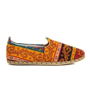 Mens Kilim Slip Ons, Turkish Yemeni Shoes, Handmade Leather Loafers, Flat Men Shoes, Gift for Him, Kilim Shoes, Fathers Day Gift