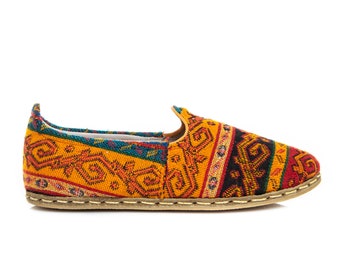 Męskie buty wsuwane Kilim, tureckie buty jemeńskie, ręcznie robione skórzane mokasyny, płaskie męskie buty, prezent dla niego, buty Kilim, prezent na dzień ojca