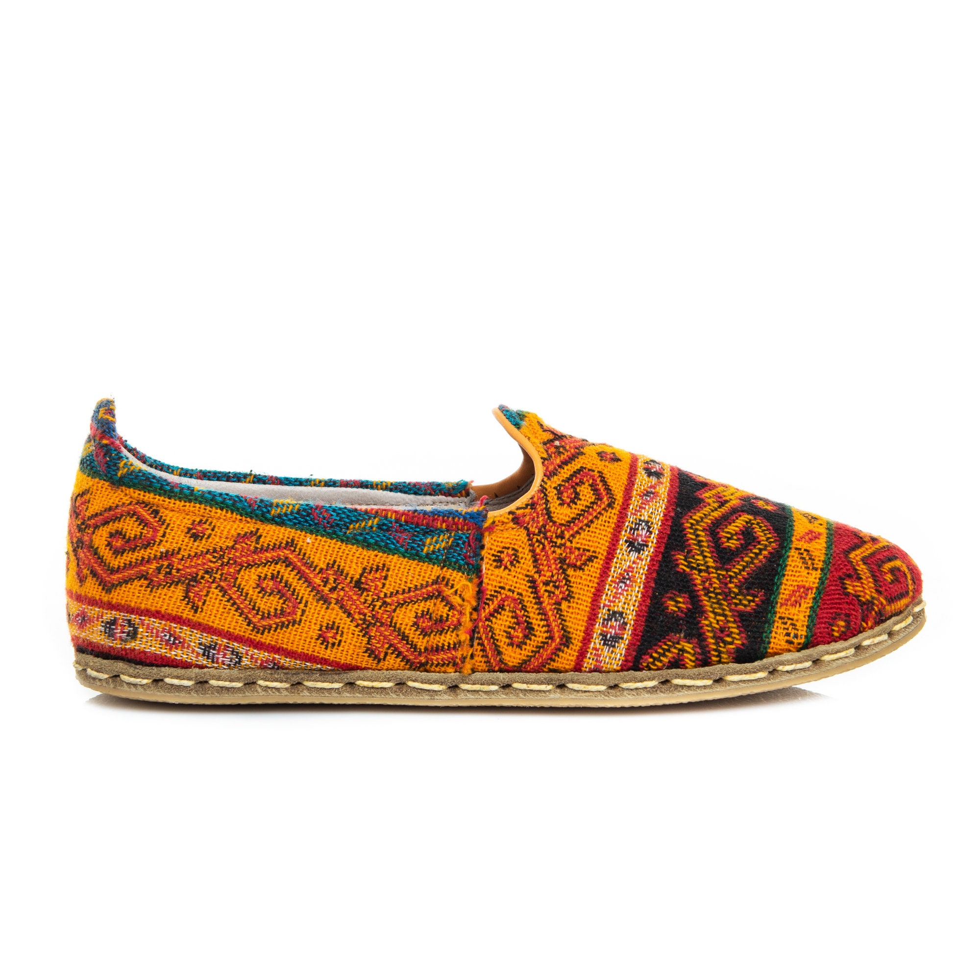 Mens Kilim Slip Ons, Turkish Yemeni Shoes, Handmade Leather Loafers, Flat Men Shoes, Gift for Him, Kilim Shoes, Fathers Day Gift