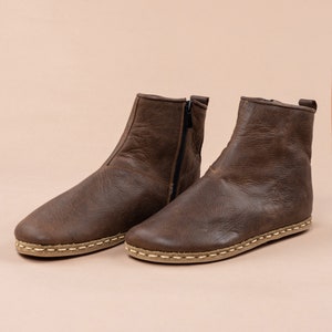 Women Coffee Ankle Barefoot Boots, Wide Toe Box Boots, Handmade Winter Boots, All Natural Zero Drop Boots, Ankle Barefoot Boots With Zipper