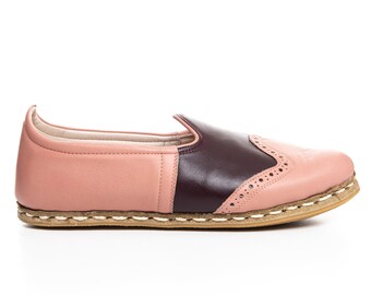 Mens Light Pink Color Leather Slip Ons, Turkish Yemeni Shoes, Handmade Leather Loafers, Flat Men Shoes, Gift for Him, Fathers Day Gift