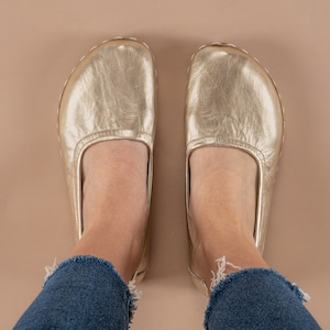 Women Earthing Barefoot Shoes, Minimalist Women Grounding Shoes, Barefoot Gold Ballet Flat Shoes, Barefoot Flats For Women, Wide Flat Shoes