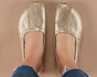Women Earthing Barefoot Shoes, Minimalist Women Grounding Shoes, Barefoot Gold Ballet Flat Shoes, Barefoot Flats For Women, Wide Flat Shoes