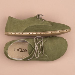 Mens Olive Green Barefoot Shoes, Zero Drop Minimalist Shoes, Wide Toe Box Oxfords, Handmade Turkish Slip Ons, Sustainable Leather Shoes