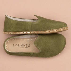 Womens Olive Green Barefoot Shoes, Zero Drop Minimalist Shoes, Wide Toe Box Shoes, Handmade Turkish Slip On Shoes, Sustainable Natural Flats