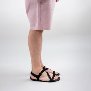 Men Barefoot Sandals, Black Color, Strap Sandals, Wide Toe Box, Earthing, Grounding, Vegan, Handmade