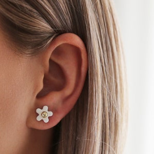 Friensdhip day gift, Minimal Bridal Earrings, Elegant Wedding Earrings, 18th anniversary gift, Flower Porcelain Earrings, Modest earrings image 1