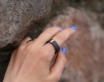 Black Porcelain Ring. Minimalist Ring. Ceramic Ring. Gold Plated Ring. Porcelain Band. 18th anniversary. MADE TO ORDER