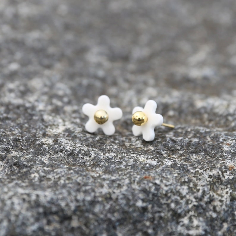 Friensdhip day gift, Minimal Bridal Earrings, Elegant Wedding Earrings, 18th anniversary gift, Flower Porcelain Earrings, Modest earrings image 2