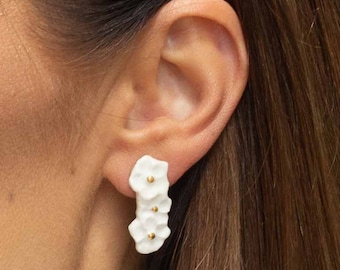 Ceramic Floral Earrings. Porcelain Flowers Earrings. Flower Stud Earrings. Light Earrings. Casual Elegant Earrings. White Porcelain Earrings