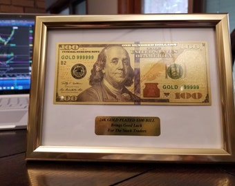 Good Luck Gift for the Stock Traders - Golden 100 Dollars Bill ATTRACTS MONEY