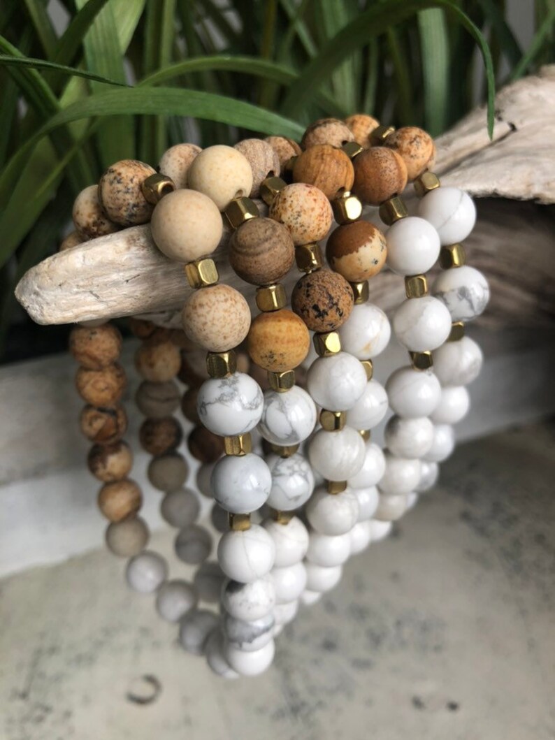 Picture jasper and howlite gemstone bracelet white howlite healing bracelet Picture jasper healing bracelet