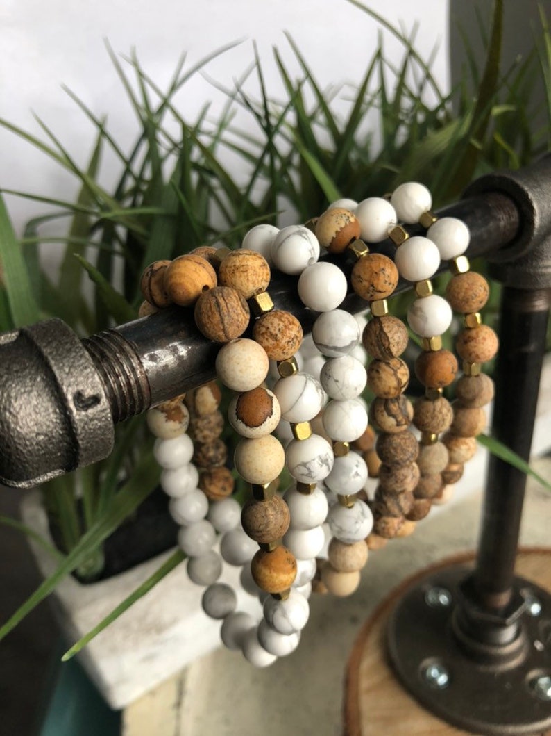 Picture jasper and howlite gemstone bracelet white howlite healing bracelet Picture jasper healing bracelet