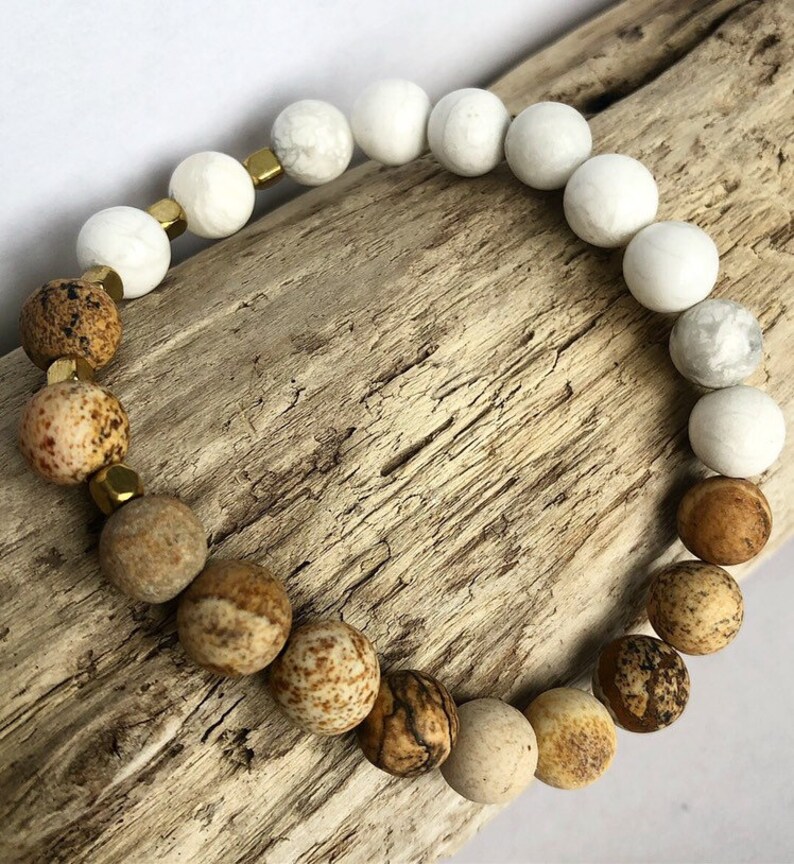 Picture jasper and howlite gemstone bracelet white howlite healing bracelet Picture jasper healing bracelet