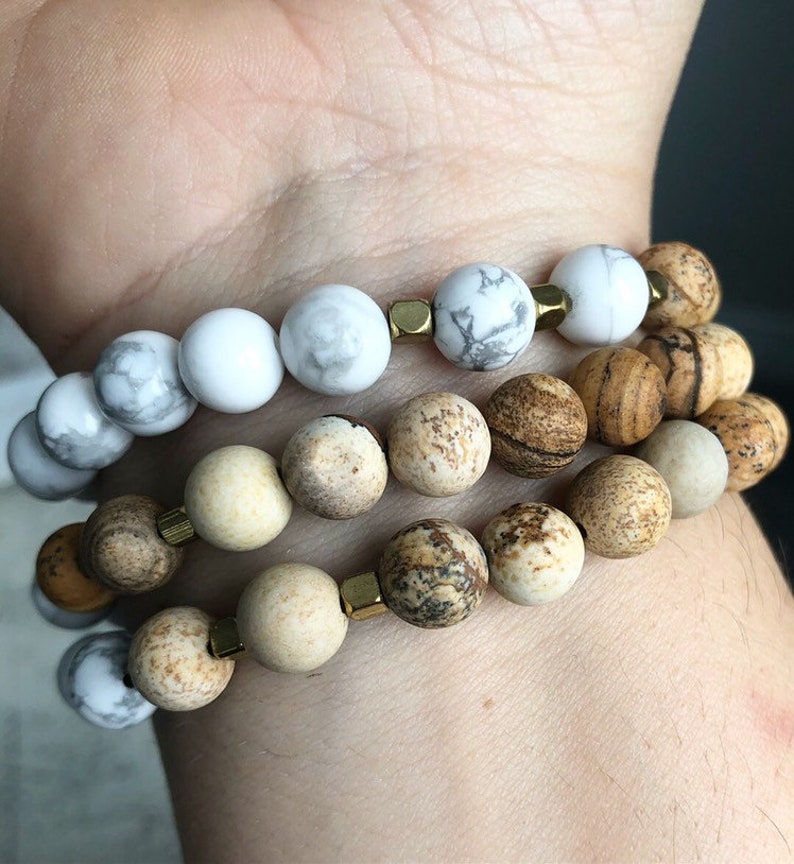 Picture jasper and howlite gemstone bracelet white howlite healing bracelet Picture jasper healing bracelet