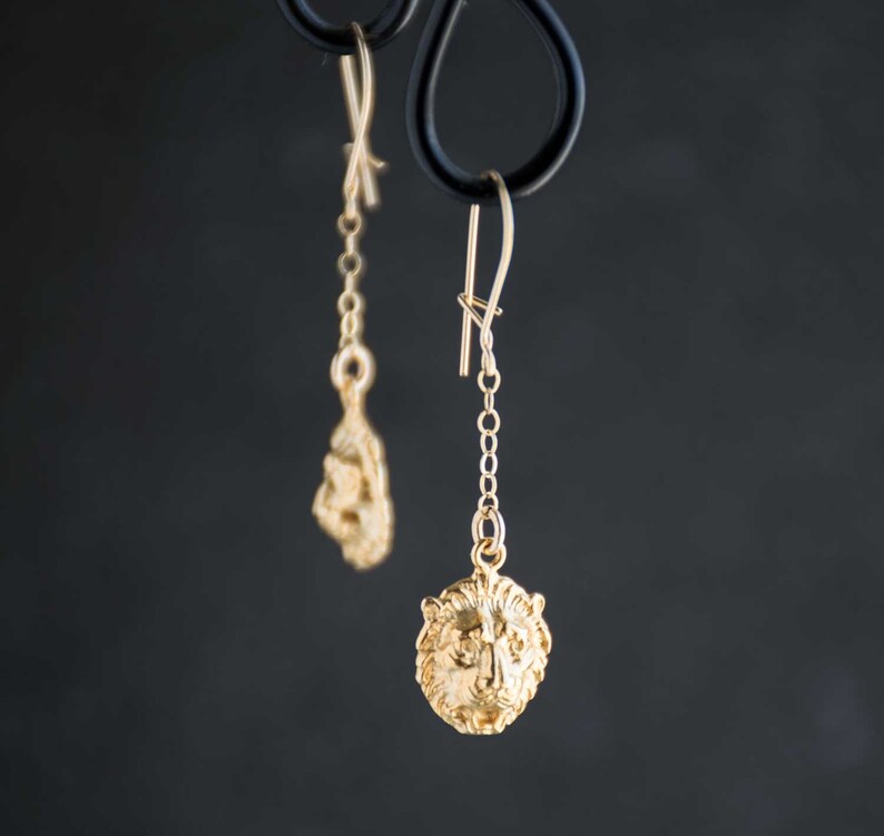 Gold Dangle Earrings Gold Earrings Lion Earrings Lion Earrings,2E. Dangle Earrings Lion
