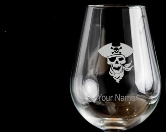 Pirate personalised wine Glass-wedding gift Hand etched glass, ideal gift, ideal for red, white wine 25