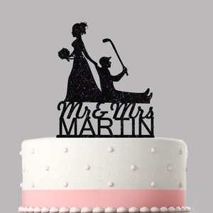 Wedding Cake Topper Golf Bride Personalised name  acrylic cake topper, Various colours and sizes. High quality item, keepsake.785