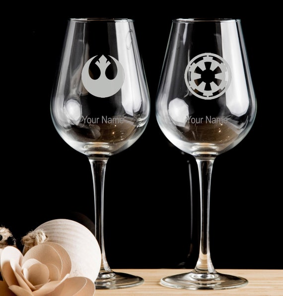 Star Wars Rebel alliance, galactic personalised wine Glass set of 2-  wedding gift Hand etched glass, ideal gift, red, white wine 22