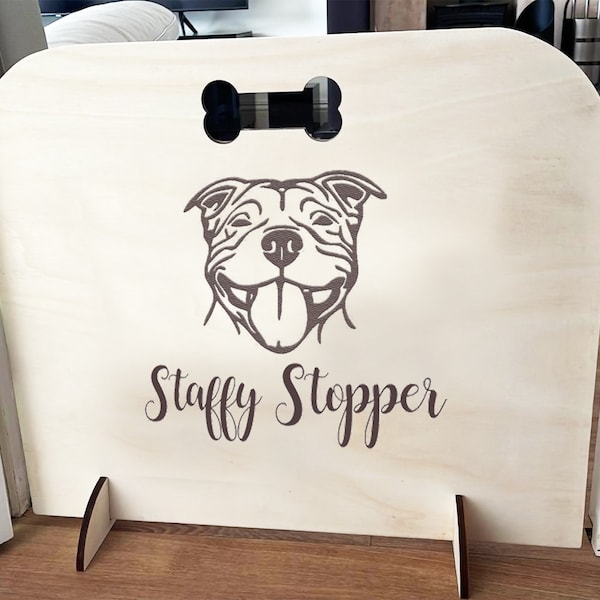 Staffordshire Bull Terrier, Dog Stopper - Personalised  Stair Gate, Pet stair gate ,Puppy gate, poodle, over 60 breeds available! STAFFY