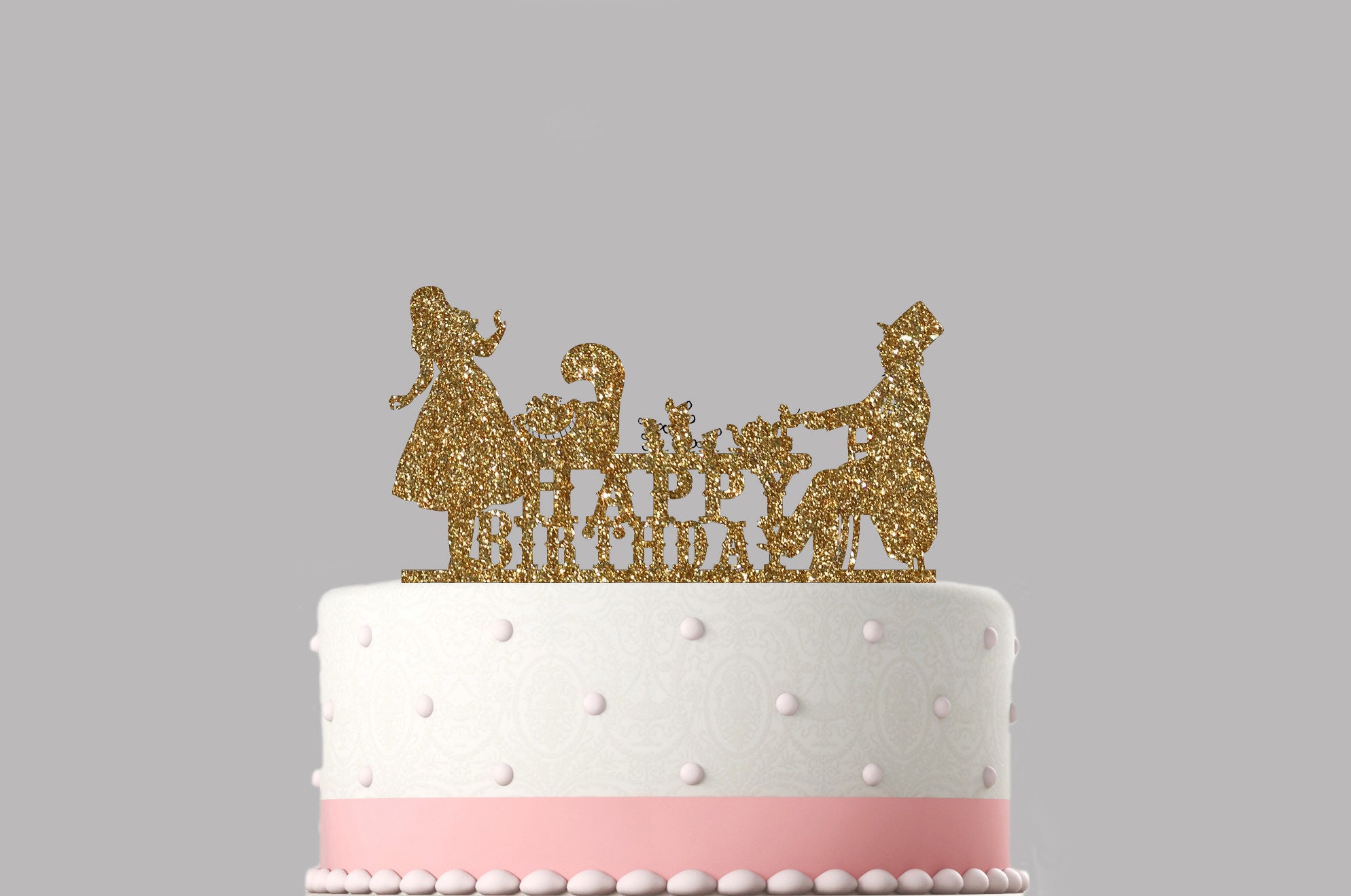 Alice in Wonderland Birthday Cake Topper 130mm Glitter Cake | Etsy UK