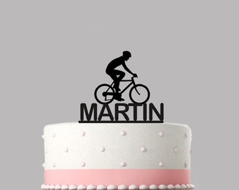 Birthday cake topper Cyclist Bicycle Personalised acrylic cake topper, Various colours and sizes. High quality item, keepsake. 251