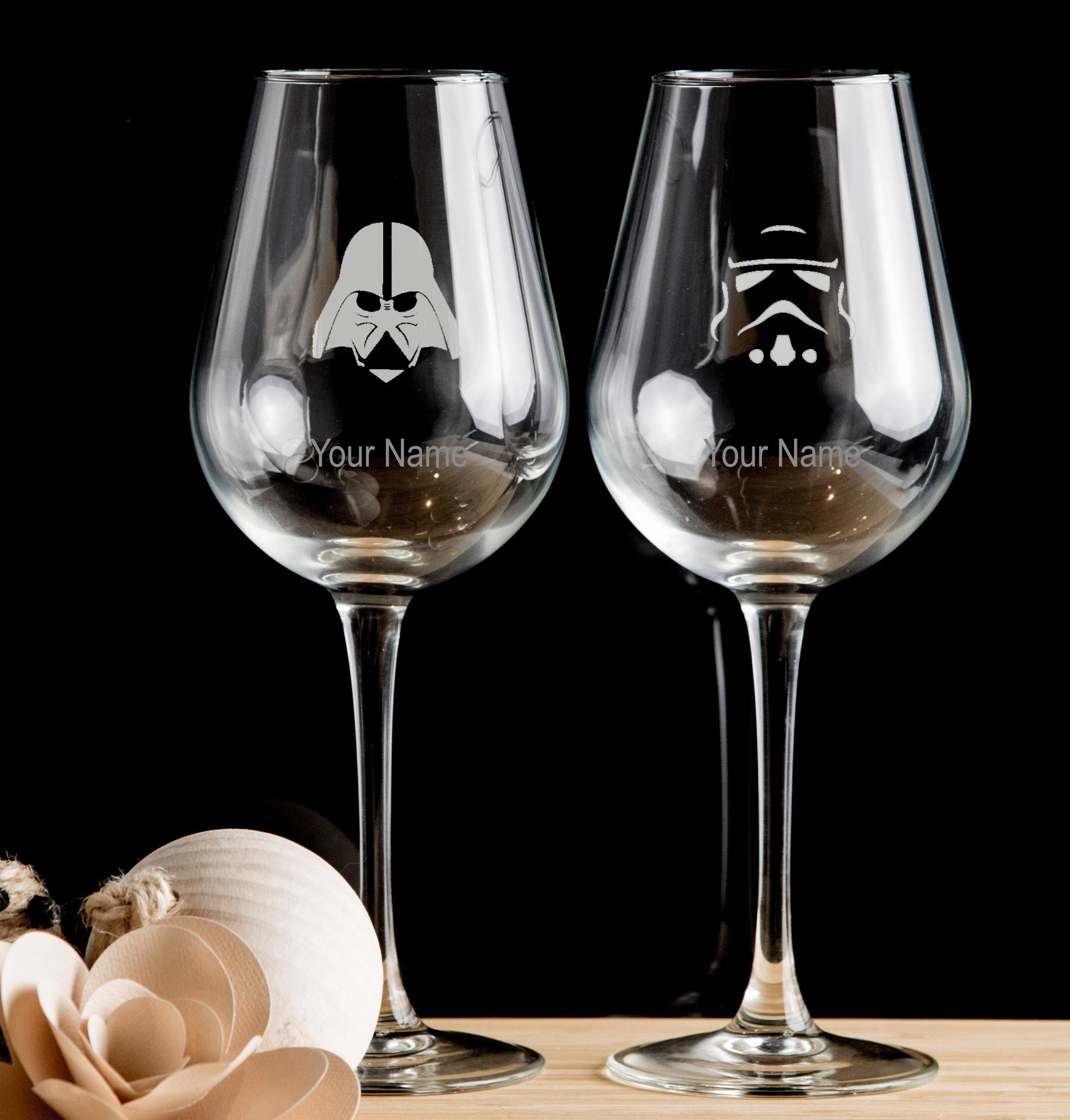 Star Wars Darth Vader and stormtrooper personalised wine Glass set of 2  Hand etched glasses, ideal gift, red, white wine 23