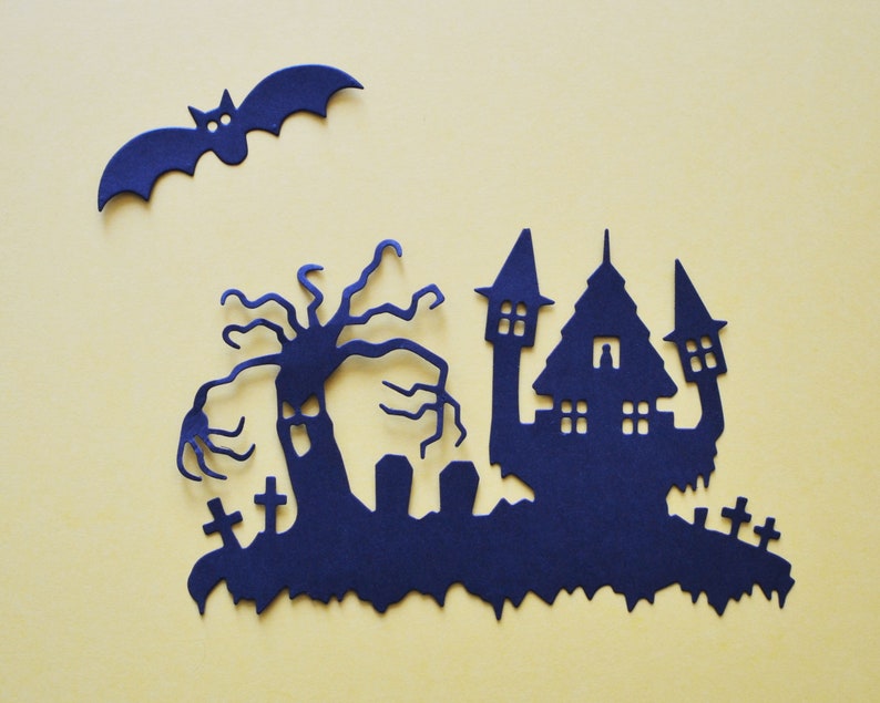 Halloween metal cutting dies Haunted house die Bat stencil Creepy tree die Halloween cardmaking die Card embossing tool Paper cutting die